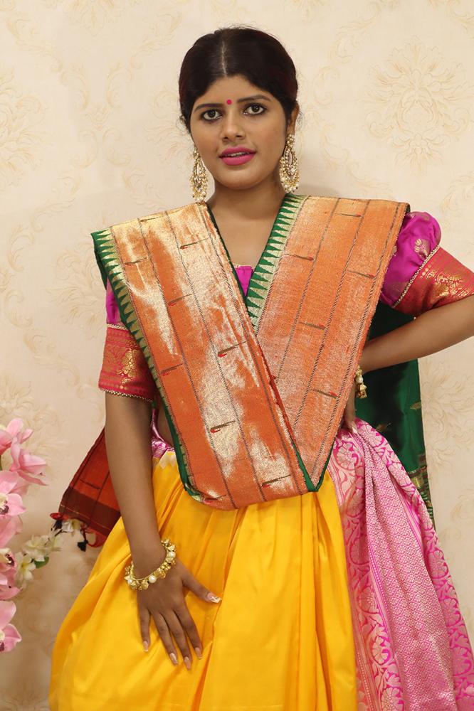 Green Handloom Paithani Pure Silk Triple Muniya Dupatta - Luxurion World