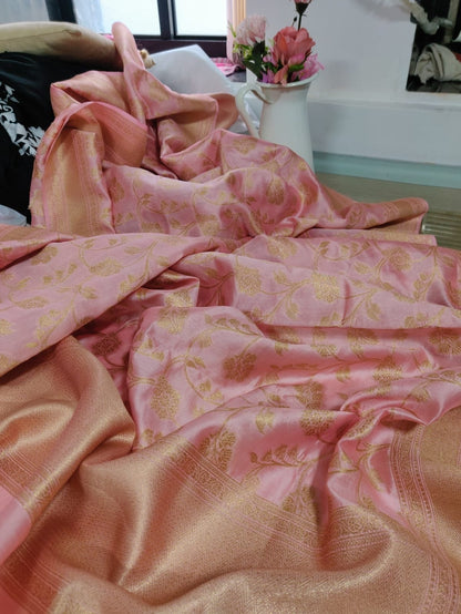 Pink Handloom Banarasi Chiniya Silk Dupatta