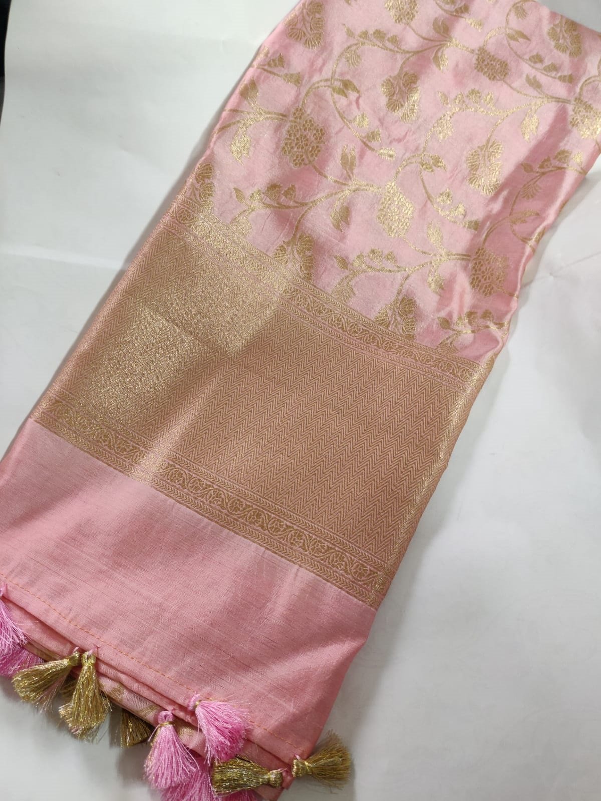 Pink Handloom Banarasi Chiniya Silk Dupatta - Luxurion World