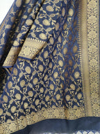 Blue Banarasi Silk Dupatta - Luxurion World
