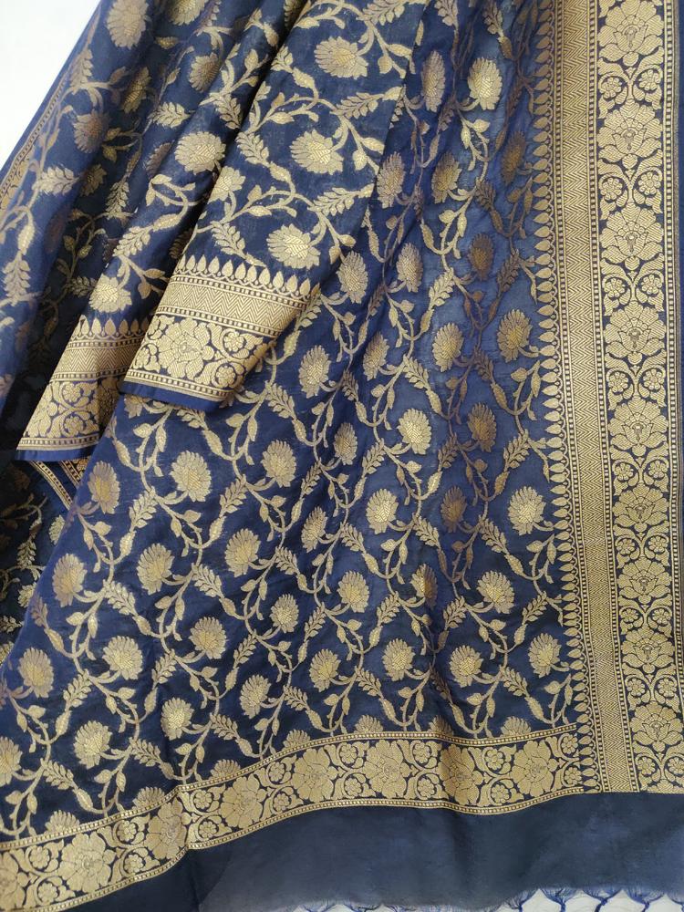 Blue Banarasi Silk Dupatta - Luxurion World