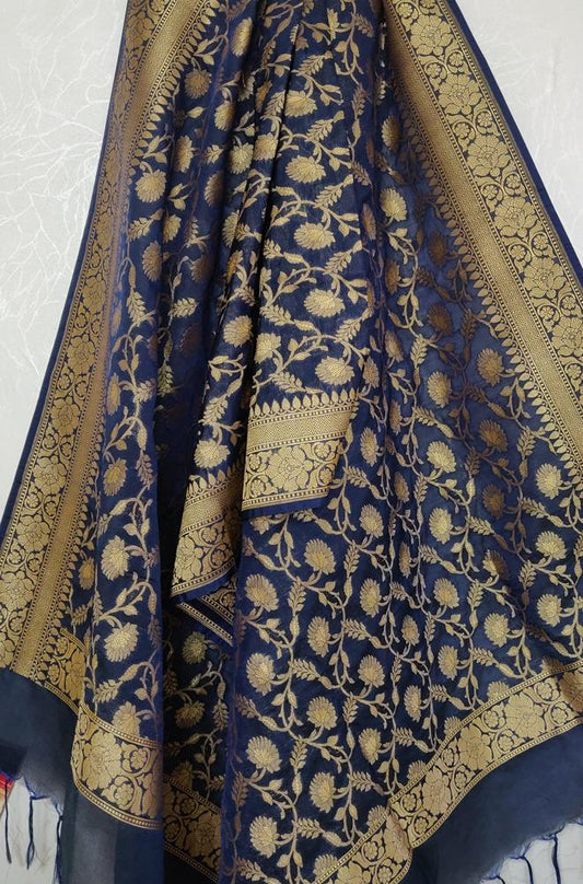 Blue Banarasi Silk Dupatta - Luxurion World