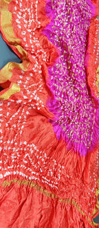 Pink And Red Checks Bandhani Silk Dupatta - Luxurion World