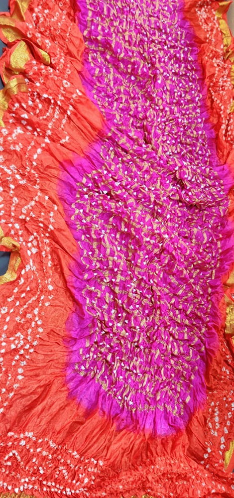 Pink And Red Checks Bandhani Silk Dupatta - Luxurion World