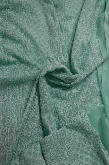 Blue Embroidered Chikankari Georgette Fabric (2.5 mtrs)