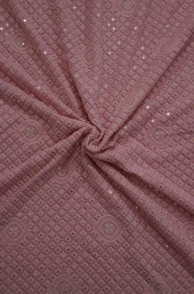 Pink Chikankari Pure Georgette Fabric ( 1 Mtr )