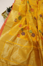 Yellow Handloom Banarasi Dupion Silk Lotus Design Meenakari Saree - Luxurion World