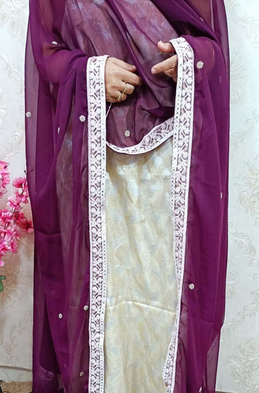 Pastel Banarasi Silk Suit Set With Georgette Trendy Dupatta - Luxurion World