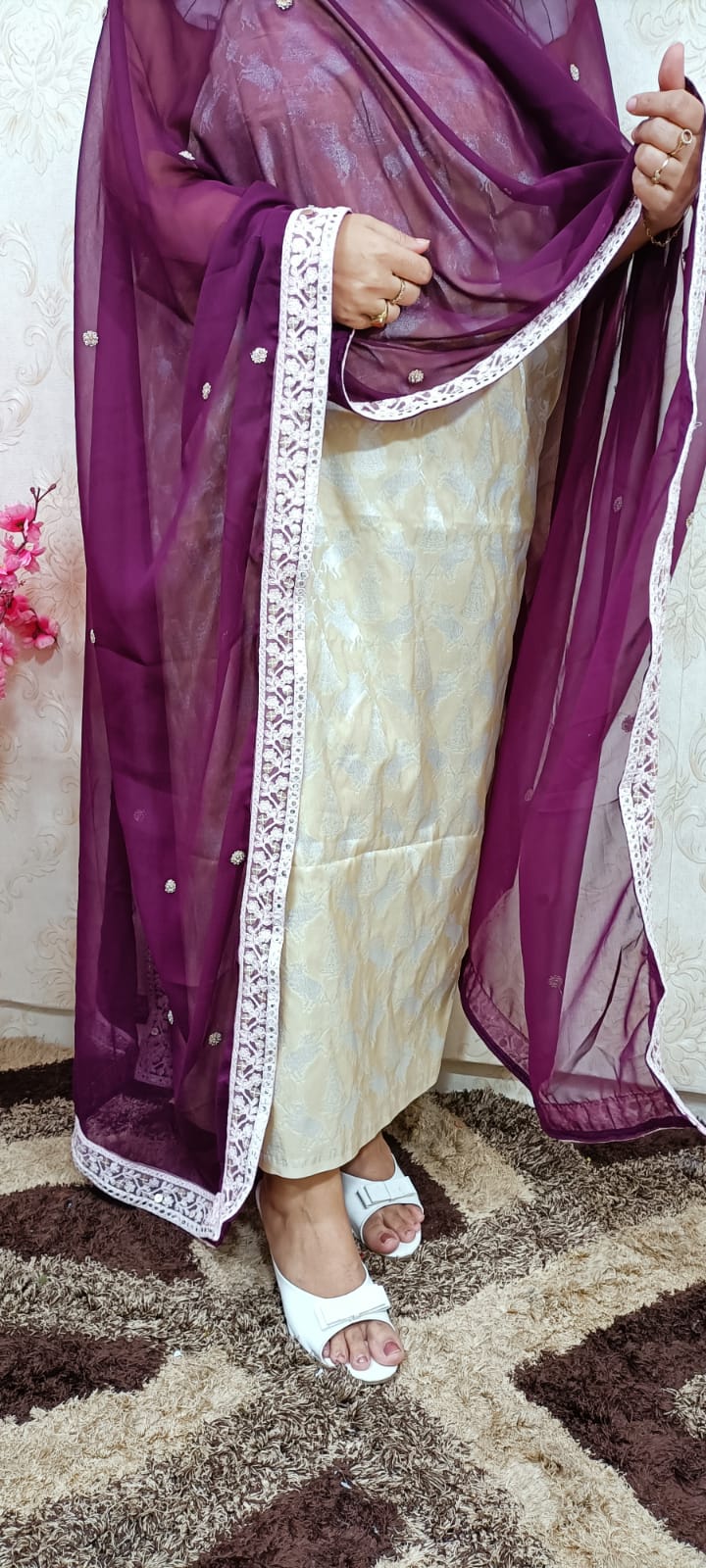 Pastel Banarasi Silk Suit Set With Georgette Trendy Dupatta - Luxurion World