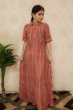 Red and White Batik Silk Maxi Dress - Luxurion World