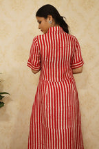 Red and White Batik Silk Maxi Dress - Luxurion World