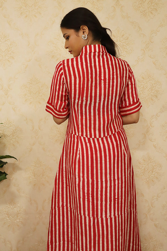 Red and White Batik Silk Maxi Dress - Luxurion World