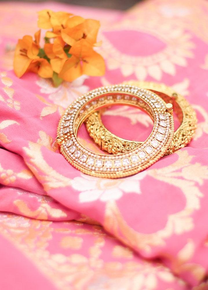 Pink Handloom Banarasi Pure Georgette Dupatta - Luxurion World