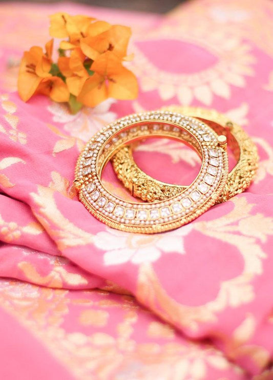 Pink Handloom Banarasi Pure Georgette Dupatta - Luxurion World