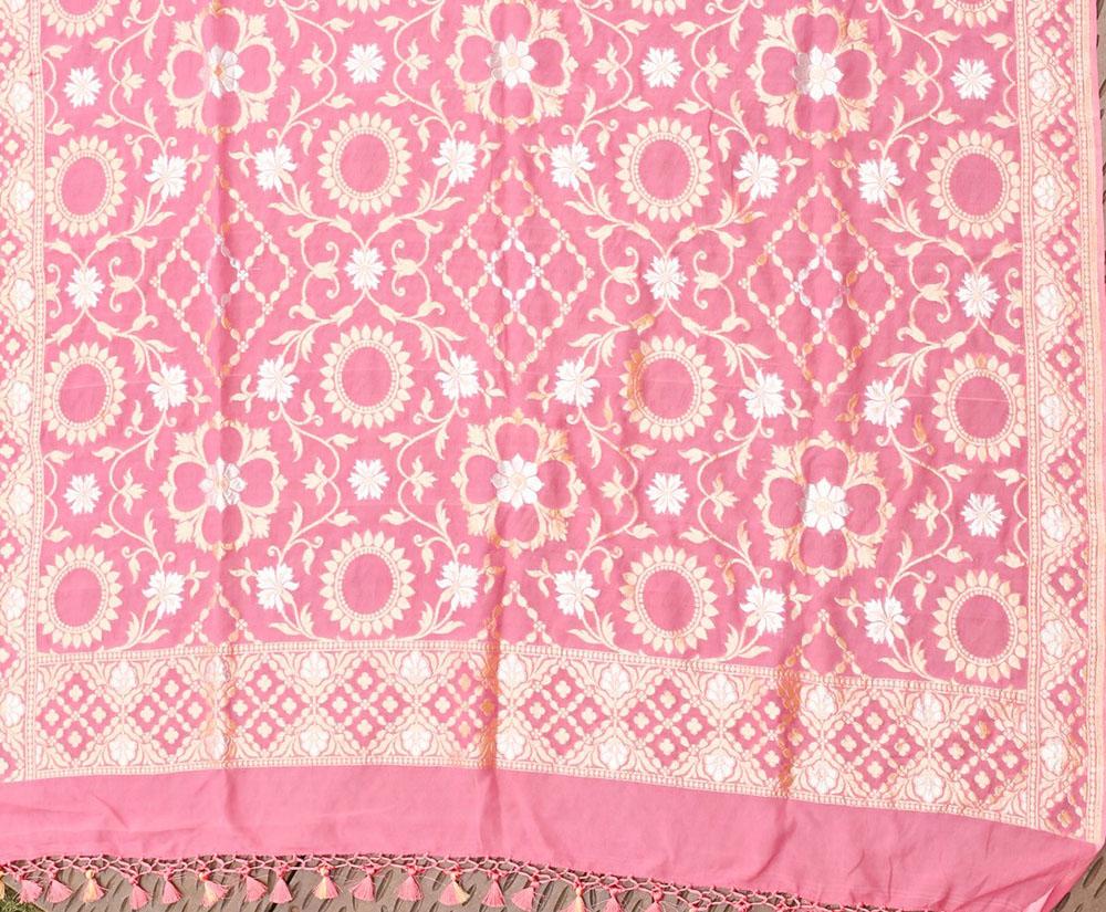 Pink Handloom Banarasi Pure Georgette Dupatta