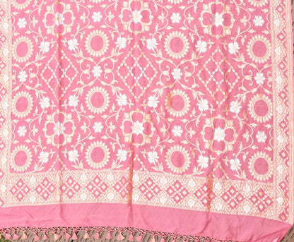Pink Handloom Banarasi Pure Georgette Dupatta - Luxurion World