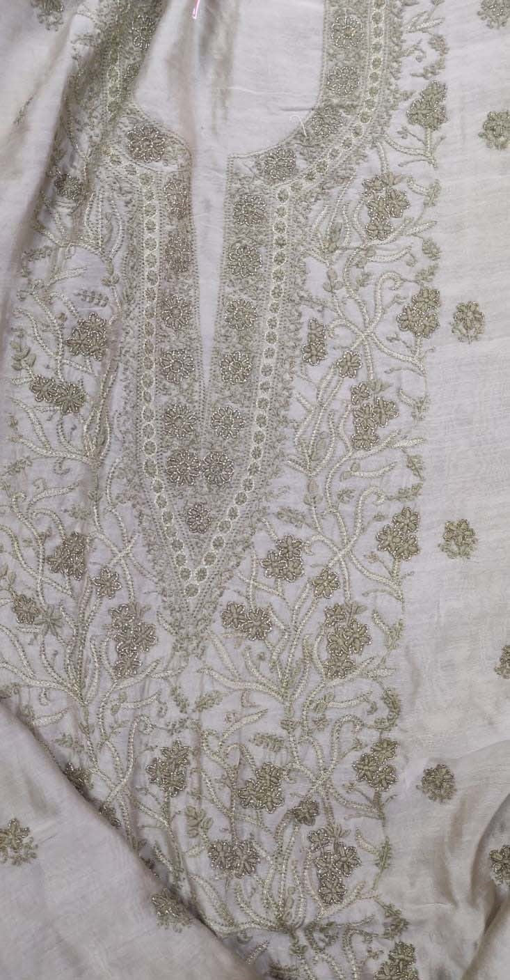 Pastel Embroidered Chikankari Chanderi Silk Two Piece Unstitched Suit Set - Luxurion World