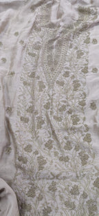 Pastel Embroidered Chikankari Chanderi Silk Two Piece Unstitched Suit Set - Luxurion World