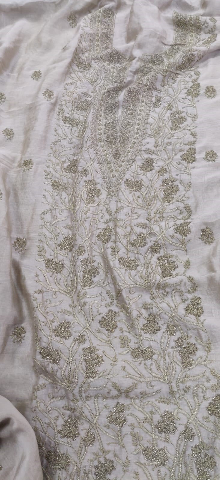 Pastel Embroidered Chikankari Chanderi Silk Two Piece Unstitched Suit Set - Luxurion World