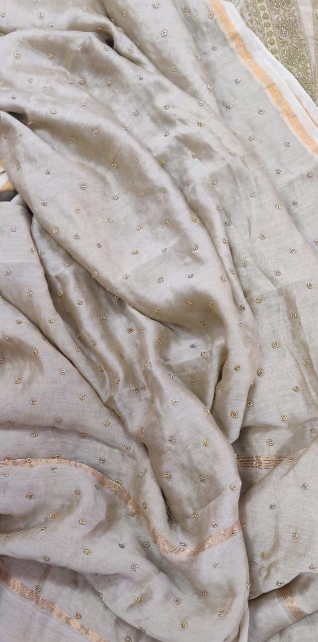 Pastel Embroidered Chikankari Chanderi Silk Two Piece Unstitched Suit Set - Luxurion World