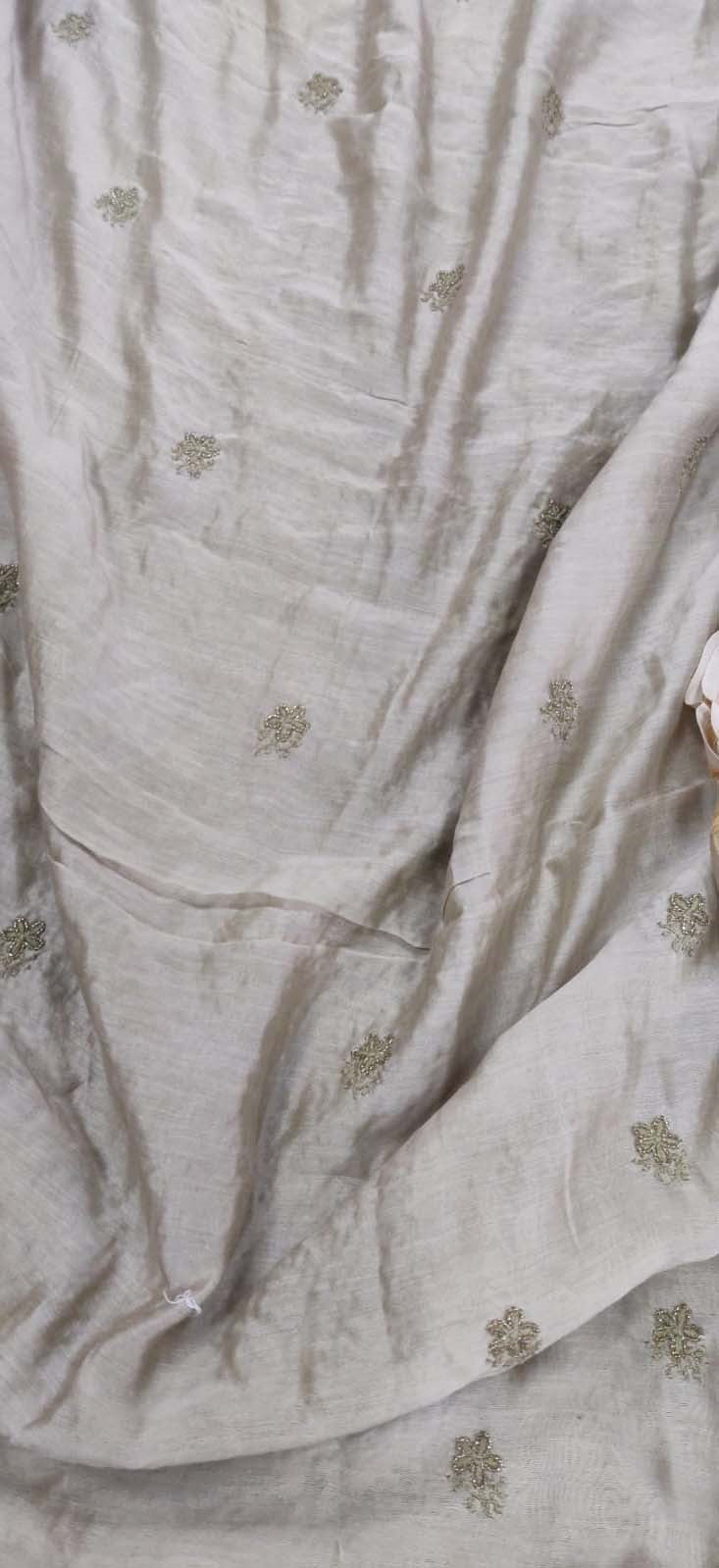 Pastel Embroidered Chikankari Chanderi Silk Two Piece Unstitched Suit Set - Luxurion World
