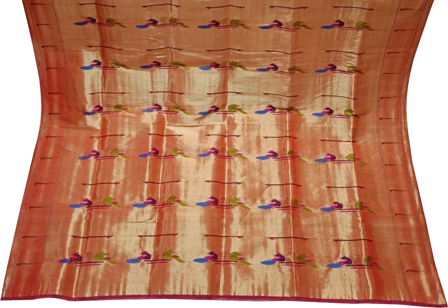 Golden Paithani Handloom Silk Brocade Blouse Fabric - Luxurion World