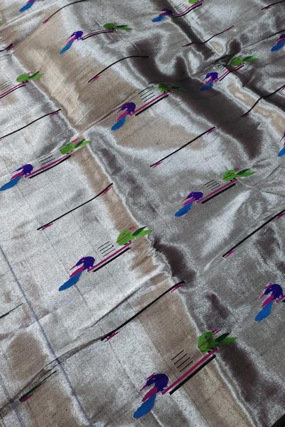 Exquisite Silver Paithani Handloom Silk Brocade Blouse Fabric - Luxurion World