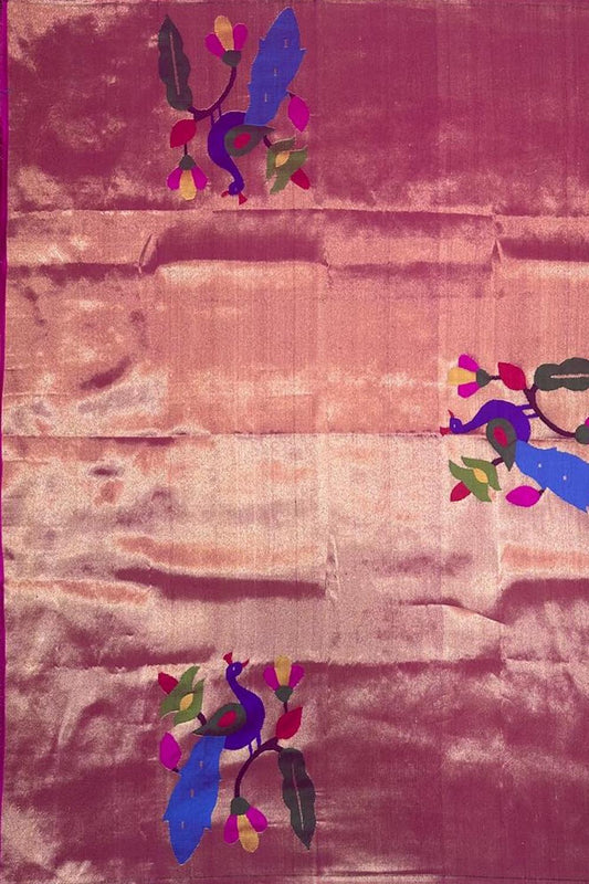 Pink Paithani Handloom Silk Brocade Blouse Fabric - Luxurion World