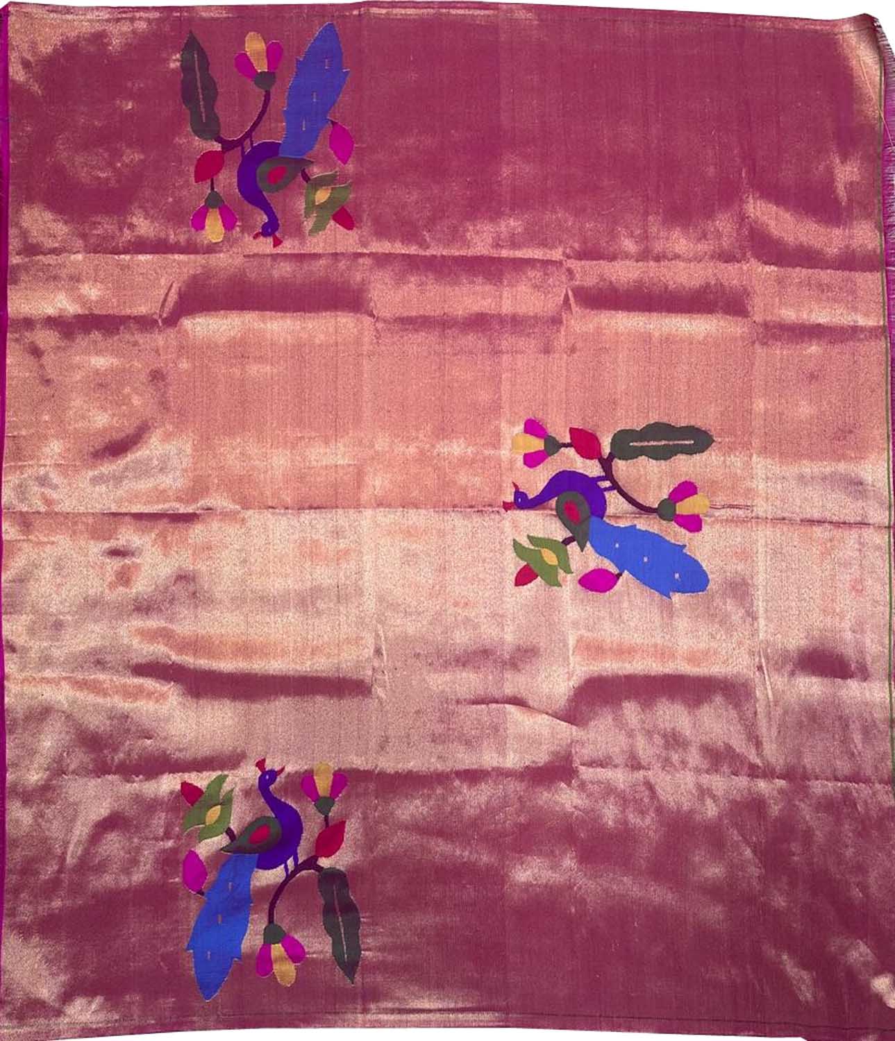 Pink Paithani Handloom Silk Brocade Blouse Fabric - Luxurion World