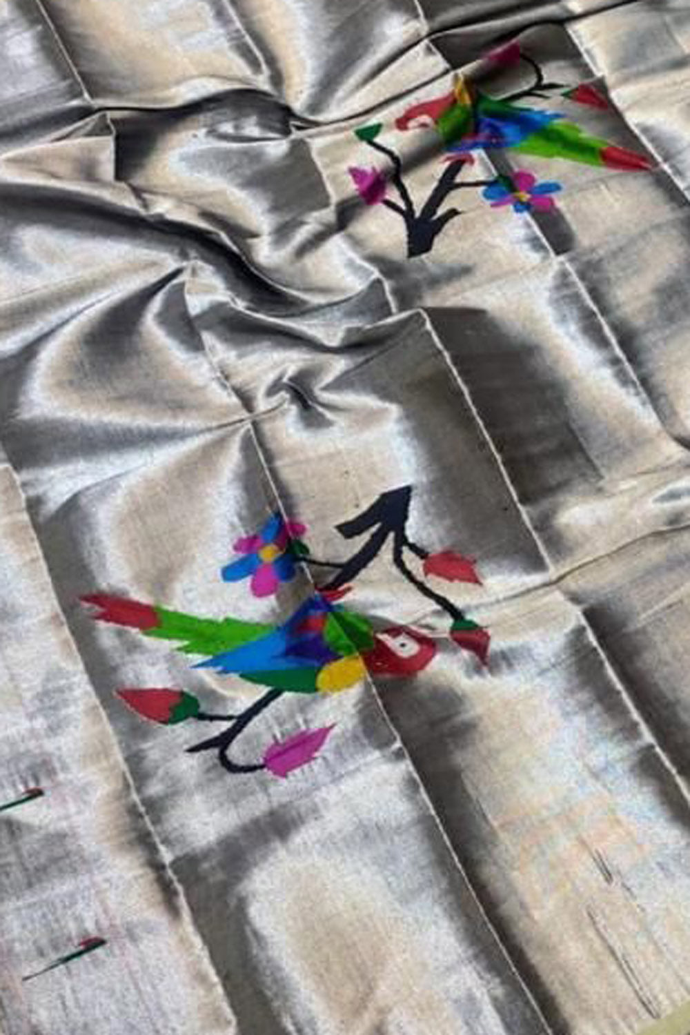 Exquisite Silver Paithani Handloom Silk Brocade Blouse Fabric - Luxurion World