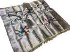 Exquisite Silver Paithani Handloom Silk Brocade Blouse Fabric - Luxurion World