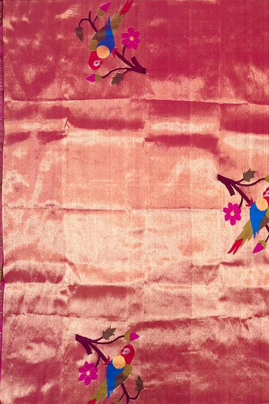 Exquisite Pink Paithani Handloom Silk Brocade Blouse Fabric - Luxurion World