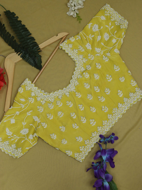 Stylish Yellow Crepe Blouse with Hand Embroidered Beads Work - Luxurion World
