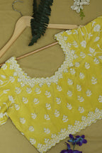 Stylish Yellow Crepe Blouse with Hand Embroidered Beads Work - Luxurion World