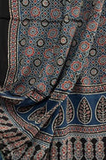 Blue Ajarkh Block Printed Modal Silk Tissue Border Dupatta - Luxurion World