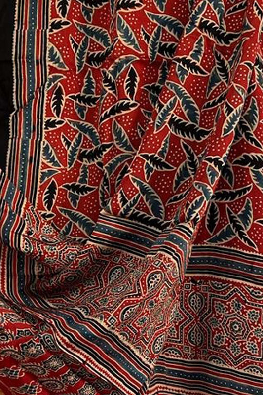 Red Ajarkh Block Printed Modal Silk Tissue Border Dupatta - Luxurion World