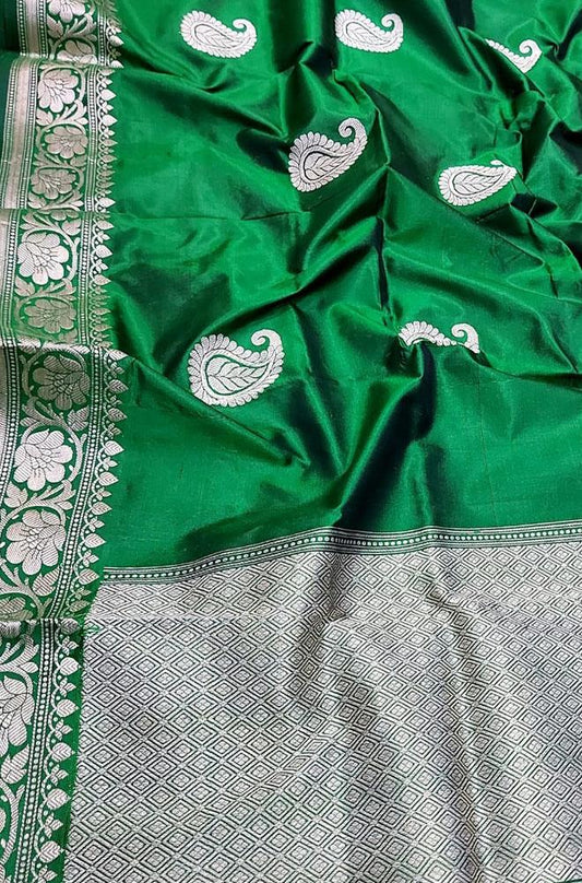 Green Handloom Banarasi Pure Silk Dupatta - Luxurion World