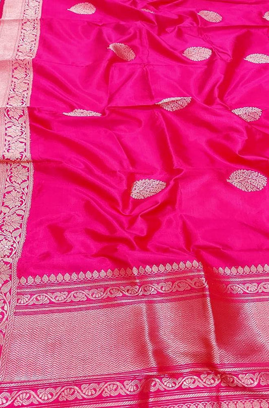 Pink Handloom Banarasi Pure Silk Dupatta - Luxurion World