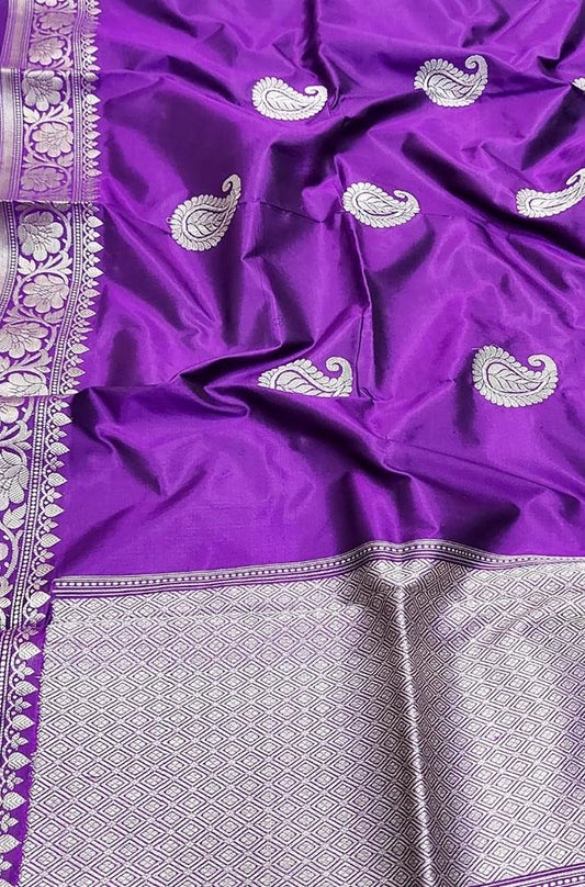 Purple Handloom Banarasi Pure Silk Dupatta - Luxurion World