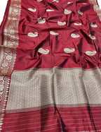 Maroon Handloom Banarasi Pure Silk Dupatta - Luxurion World