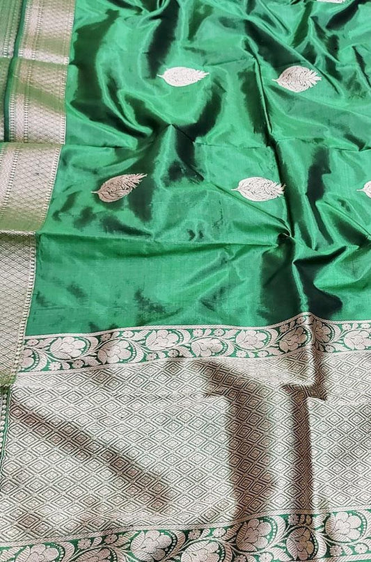 Green Handloom Banarasi Pure Silk Dupatta - Luxurion World