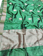 Green Handloom Banarasi Pure Silk Dupatta - Luxurion World