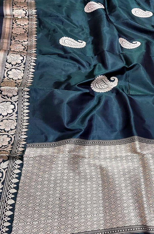 Blue Handloom Banarasi Pure Silk Dupatta - Luxurion World