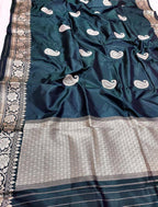 Blue Handloom Banarasi Pure Silk Dupatta - Luxurion World