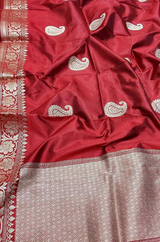 Maroon Handloom Banarasi Pure Silk Dupatta - Luxurion World