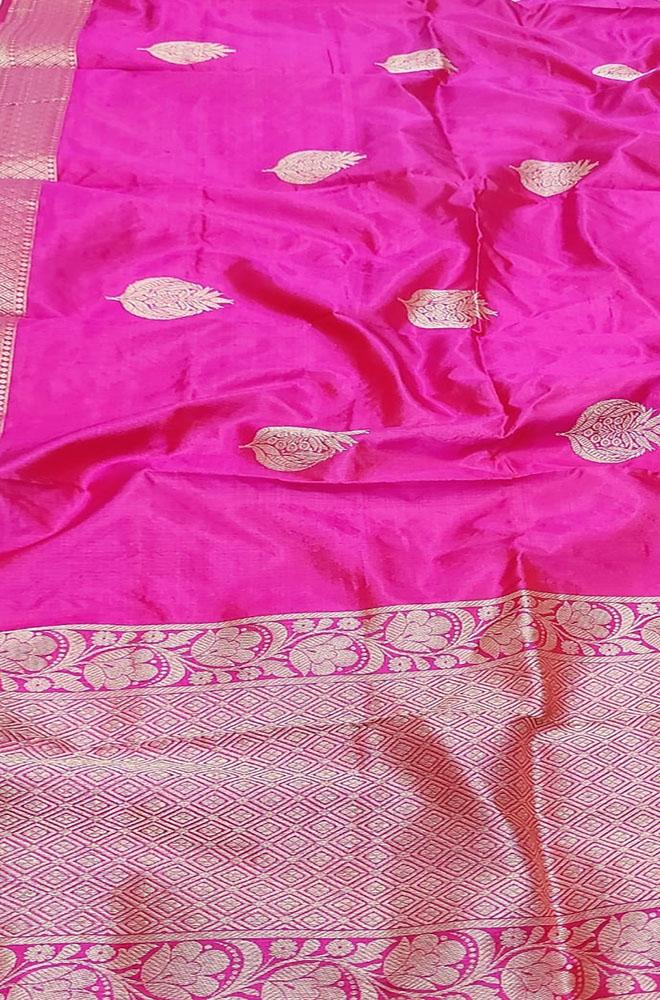 Pink Handloom Banarasi Pure Silk Dupatta - Luxurion World
