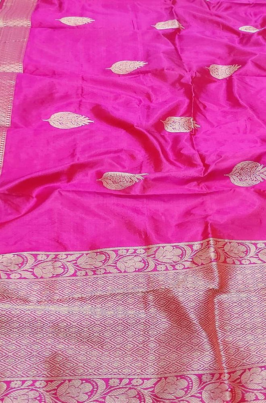 Pink Handloom Banarasi Pure Silk Dupatta - Luxurion World