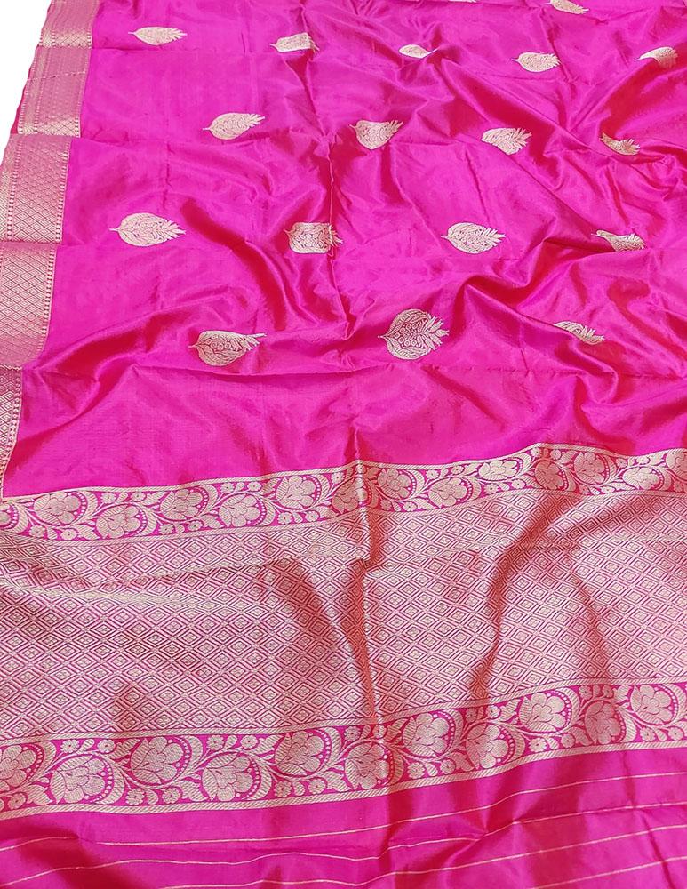 Pink Handloom Banarasi Pure Silk Dupatta - Luxurion World