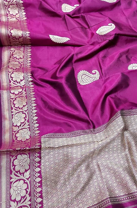 Purple Handloom Banarasi Pure Silk Dupatta - Luxurion World