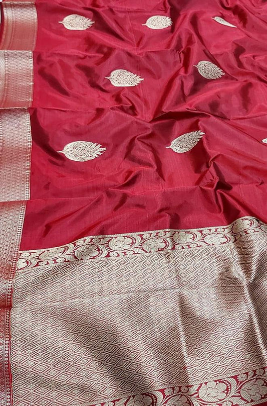 Maroon Handloom Banarasi Pure Silk Dupatta - Luxurion World